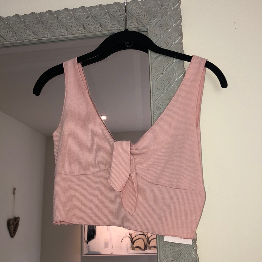 June Threads pink front tie crop